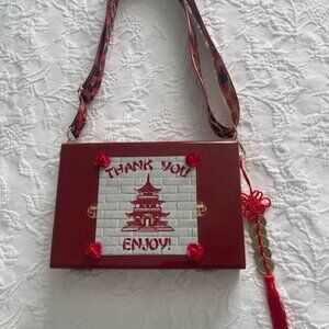 Chinese Take-Out - Red Cigar Box Purse w/Boho Adjustable Animal Print CrossBody
